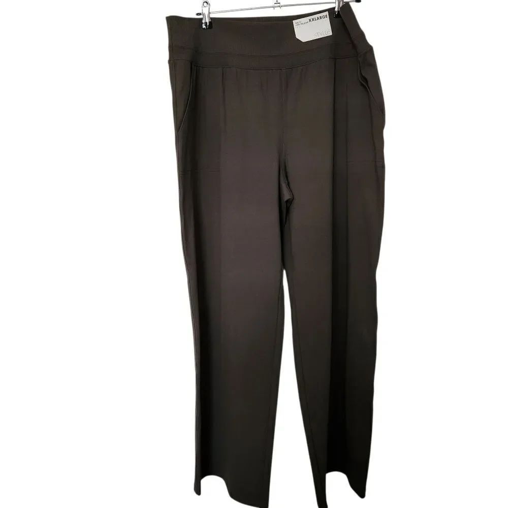 Stylus Women's Oregano Green Pull-On Wide Waist Band Wide Leg Pants Size XXL